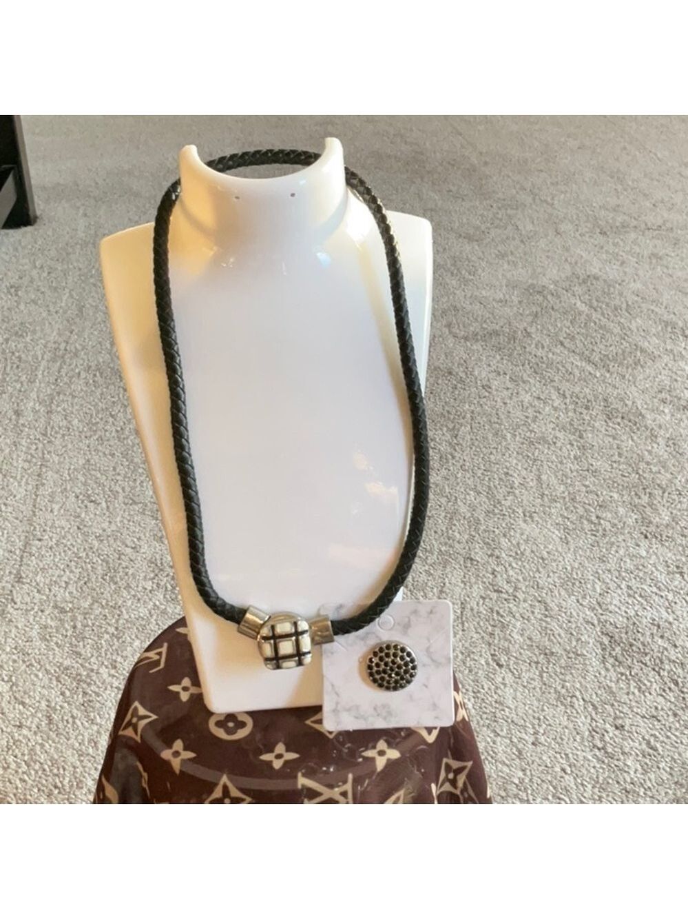 Black Leather Necklace with Two Charms